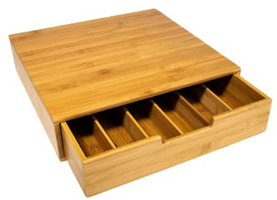 Coffee Pod holder Coffee Capsule Storage drawer storage Unit Coffee pod stand kitchen Tea Coffee storage organiser Standard Pod Size Compatible Bamboo Wood Wooden Counter Top Pod (6 Compartment)