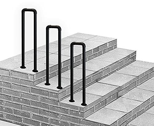 RTY-SC Stair Railing Transitional Handrail for Outdoor Step Handrail Picket Fits 1 Steps - Hand Rails Outside for Decking Garden Terrace Balcony, Metal Matte Black Wrought Iron, Porch Deck