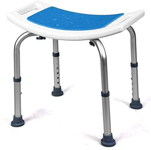 Multigot Shower Stool, Adjustable Aluminium Bath Bench with Non-Slip Foot Pads, Drainage Holes and Handles Padded Bathroom Chair