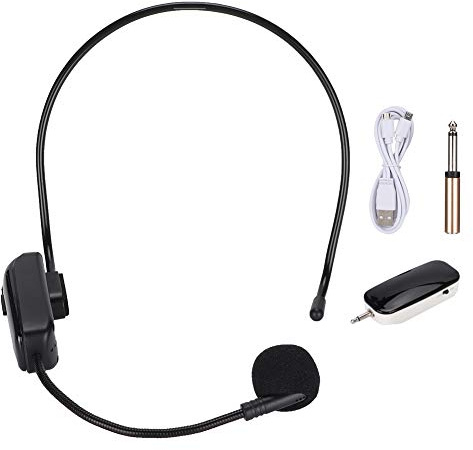 Casque de Microphone sans Fil, Casque Micro sans Fil à Puce Numérique UHF avec Haut-parleurs de Scène Adaptateur 3,5 à 6,35 pour Guide de Réunion Pédagogique