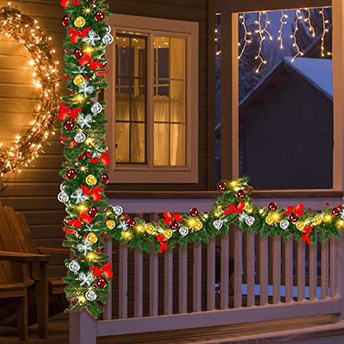 Jopassy 2×500CM Weihnachtsgirlande mit Beleuchtung, Tannengirlande mit Leicht, Künstliche Kranzdekoration, 100LEDs Weihnachtsstock grün für Inneneinrichtung Weihnachtsdeko Treppe Draußen