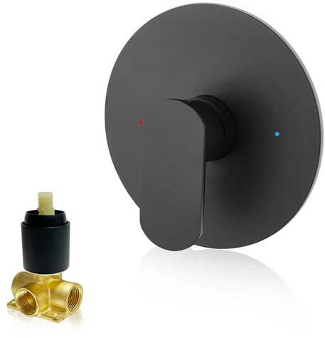 SUBEIXI Black Shower Handle Matte Black Single Function Round Shower Mixer Valve Kit Wall Mount Shower Faucet Rough-In Valve Bathroom Trim Kit