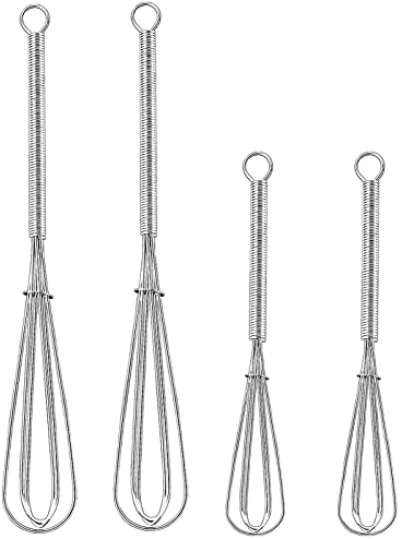 Set di 4 fruste da 12,7 x 17,8 cm, in acciaio inox, frusta a sfera in metallo, piccola frusta con manico, frusta da cucina, frullatore per mixare