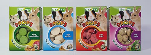 Pack of Four Biscuit Drops for Pet Rodents Rabbits Hamster Multi Flavor Treats Four Flavors (Herbal/Fruits/Vegetables/Yoghurt) Snacks Rat Degu Chinchilla Gerbil Food