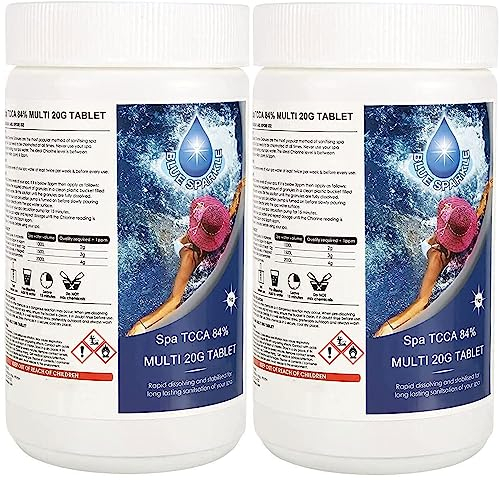 2 Kg (100 x 20g) Multifunctional Chlorine Tablets for Hot Tubs, All in One (Sanitiser, Stabiliser, Algaecide and Clarifier) Slow Release Dispenser Tablets for Swimming Pools, Spas Water Pool Cleaning