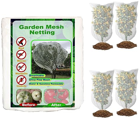 4 x Gartennetz, Pflanzennetz, Obst, Heidelbeersträucher, Tomatenschutznetz, Insektennetz, Pflanzenabdeckung, Taschen mit Kordelzug, 8,5 x 12,4 cm, Schutzbarriere, Vogelnetz für Gemüse, Obst, Bäume