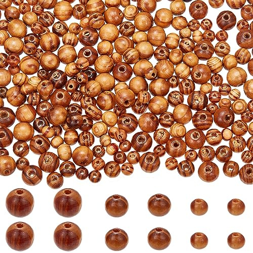 GORGECRAFT 300 pz 3 misure Perline di Legno Naturale BurlyWood Perline di Legno Rotonde 6 mm 8 mm 10 mm di Diametro Perline Distanziatrici Palline per Perline Fai Da Te Artigianato Collane Bracciali
