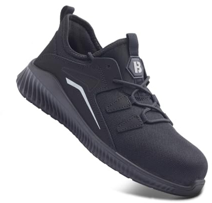 Blackrock Breeze Safety Trainers Lightweight Steel Toe Work Shoes S1P SRC with Breathable Performance Mesh Upper and Slip Resistant PU Sole - Size 5 Black