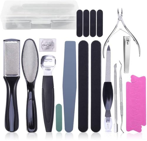 Lima per Piedi, 20 Pezzi Kit per Pedicure Professionale,Tagliaunghie Spesse Piedi con Lama Affilata, Set Pedicure per Cura Piedi Uomo Donna Rimuove Pelle Morta Callosità
