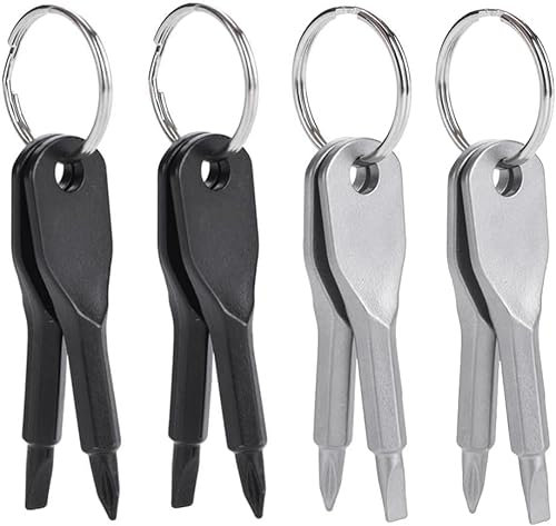 Bestgle Ensemble de Tournevis de Poche 8 Pièces - Porte-Clés Mini-Tournevis à Tête Plate et Cruciforme - Matériel en Acier Moulé de Précision (Noir, Argent)