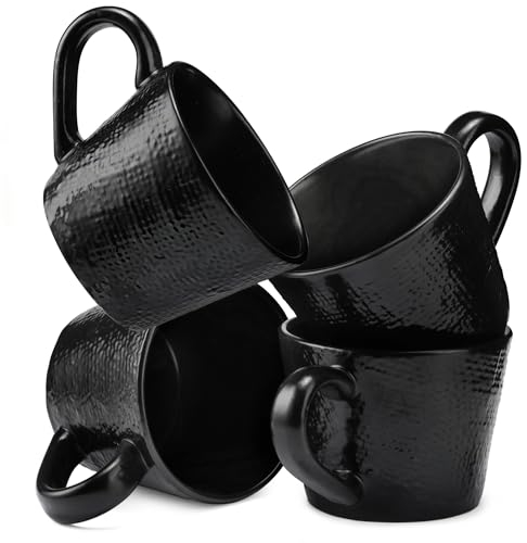 Navaris 4 Tazze Colazione Ceramica - Tazza Cappuccino Caffè Latte Grande - 350ml - Mug Set - Accessori Cucina Particolari - Regalo Casa Nuova - Gres Color Ardesia Effetto Lino