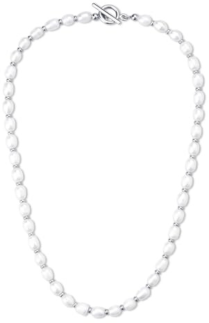 COAI Collana di Perle Naturali di Acqua Dolce da Uomo, Collana da Uomo Filo di Perle 50cm