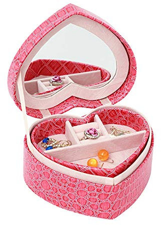 NEWNAN Schmuck- und Kosmetik-Aufbewahrungsboxen, herzförmige Reise-Schmuckschatulle und Vitrine mit Spiegel für Ohrringe, Uhren, Halsketten, Juwelen, Schmuckhalter für Ohrringe, Armbänder, Ringe