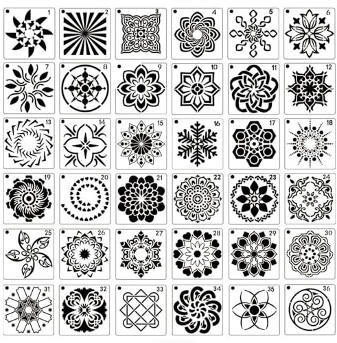 Mandala-Kunstbuch, 36 Stile DIY Zeichnung Malerei Vorlage Mandala Blank Grid Zeichenvorlagen Kreisdiagramm Notizbuch Polar Grid Papier Mandala Zeichnungsvorlage Skizzenbuch