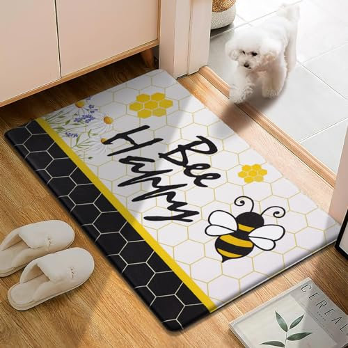 ASPMIZ Honey Bee Küchenteppich, rutschfest, federnde Küchenbodenmatten, gepolstert, Anti-Ermüdung, wasserdicht, Memory-Schaum, Sommerkomfort, Stehmatte für Küche/Zuhause/Büro/Schreibtisch/Waschbecken,
