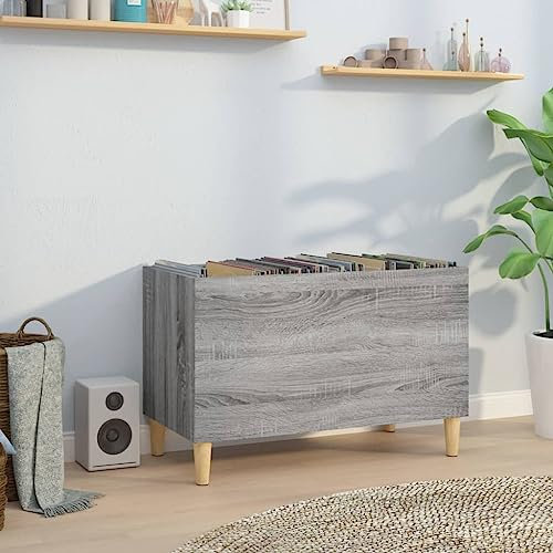 Gecheer Mobile Porta Dischi,Armadietto Porta CD,Supporto per Giradischi,Mobiletto Multiuso,Mobili Soggiorno,Libreria per Soggiorno,Armadio di Stoccaggio,Grigio Sonoma 74,5x38x48 cm Legno Multistrato
