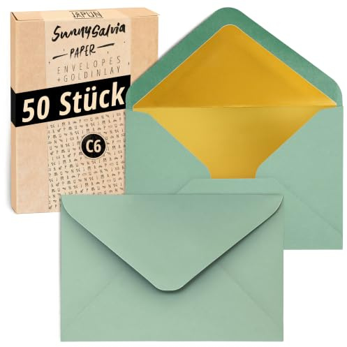 Japun - 50 buste formato C6, 162 x 114 mm, interno oro, esterno verde