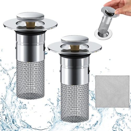 Geaanen 2 Stück Bodenablauf Filter Aus Edelstahl Abflussstopfen mit Sieb Waschbeckenstöpsel mit Haarsieb,für 34–40 Mm Abflussrohre Universeller Abfluss Haarfänger,für Badezimmer Und Küchen Spülbecken