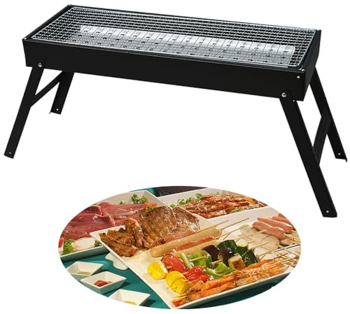 Clianle Parrilla de carbón portátil plegable, parrilla de barbacoa, pequeña parrilla de barbacoa de sobremesa para camping al aire libre cocina viajes parque fiesta (PaqueteA)