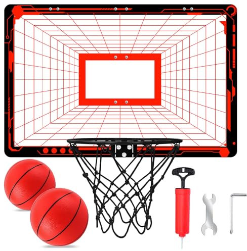 JUOIFIP Großes 26 x 17 Basketballkorb Indoor Set für Kinder Mit Pumpe, Ball und Zubehör für Haustüren, Wände, Büros, Rot