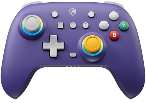 ECHTPower Manette Switch Violette, 2025 Couleur Rétro Manette Switch 2 Sans Fil avec Hall Joysticks/RGB/Macro/Turbo/Vibration, Manette Switch Pro Compatible avec Switch/OLED/PC/Adroid/iOS