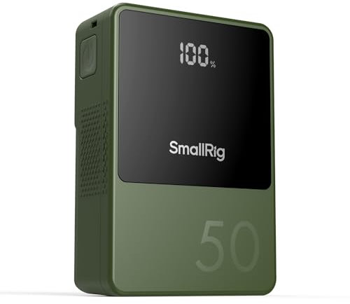 SMALLRIG Batería V Mount VB50, 50 Wh/3400 mAh, con Carga Rápida PD 45 W USB-C, con D-Tap, USB-A, Dos Puertos de CC, Pantalla OLED, para Cámara DSLR, Videocámara, Monitor, Teléfono, Color Verde - 4872