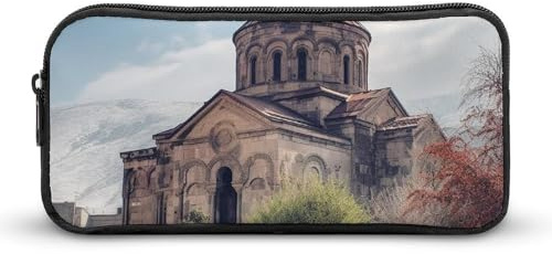 QWJKM Federmäppchen für Männer und Frauen, armenische Kirche, Federmäppchen, tragbares Federmäppchen, personalisierter Stifthalter, ästhetisches Stifteetui, Schreibtisch-Organizer für Büro, weiß,