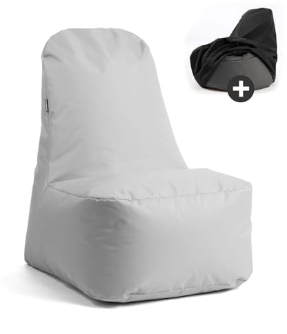 mokebo Outdoor Sitzsack Sessel mit Schutzhülle 'Der Däumchendreher', auch als Gaming Sitzsack für Kinder, Jugendliche und Erwachsene mit Füllung, Bean Bag auch für Indoor in Grau