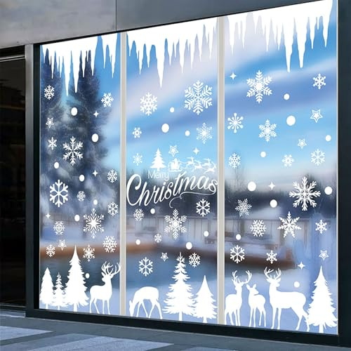 Weihnachten Fensterbilder,9 Blatt Selbstklebend-Weihnachten,Weihnachtsdeko Fensterdeko,Fensterdeko Weihnachtsfenster Aufkleber Wiederverwendbar,Winter Fensteraufkleber für Deko Fenster Schaufenster