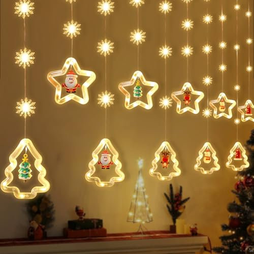 Luces de Decoración de Navidad, Guirnaldas Luminosas Cortina Luces con Control Remoto 8 Modos, Cortina de Luces de Navidadpara Casa Ventana Pared Boda Fiesta Navideña Decoración