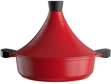 Cast Iron Moroccan Tagine Pot, Nonstick Moroccan Tagine Pot For Cooking Tajine Pot Oven Induction Safe with 2 Anti-sald Handle and Cone Shaped Lid