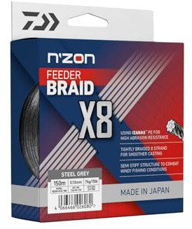 Daiwa N'Zon 12410-312 X8 Braid Fil de pêche tressé, 0,12 mm, 8,50 kg, 300 m, gris acier