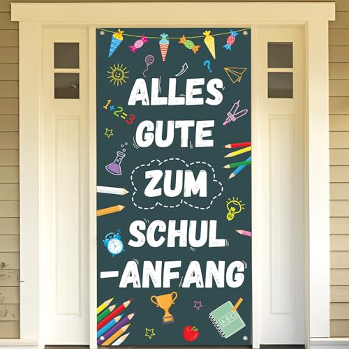 Einschulung Banner Deko- Alles Gute Zum Schulanfang Banner Endlich Schulkind Girlande Schuleinführung Einschulung Deko für Klassenzimmer Schuleinführung Schule Junge Mädchen 1. Schultag Deko, 185×90cm