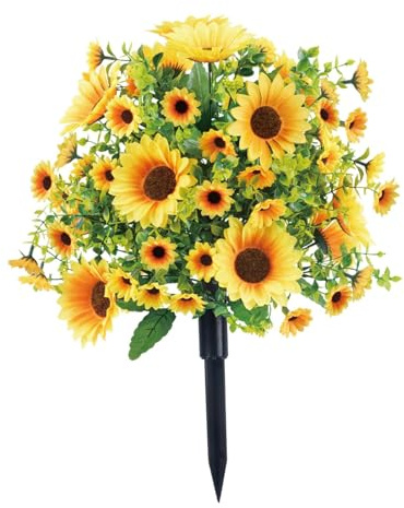 KESOTO Artificial Sunflower Ball Bush with Ground Spike Valentine's Day Decor Yard Backyard Memorial Bouquet Faux Greenery Shrub