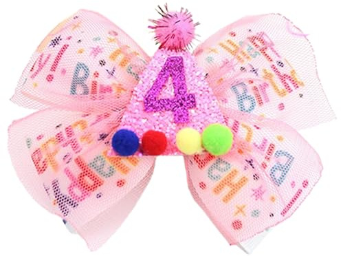Dmnnlp 4th Birthday Baby Hair Clips, Kids Hair Bows with Coloured Balls, Cute Headbands Pink for Toddler Girls Birthday Decorations Hair Accessory Photo Props (4)