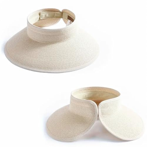 FuninCrea Sombrero para el sol para mujer, sombrero de paja de ala ancha con bolsa de almacenamiento, plegable y empaquetable, tapa abierta, gorra de escudo para mujer