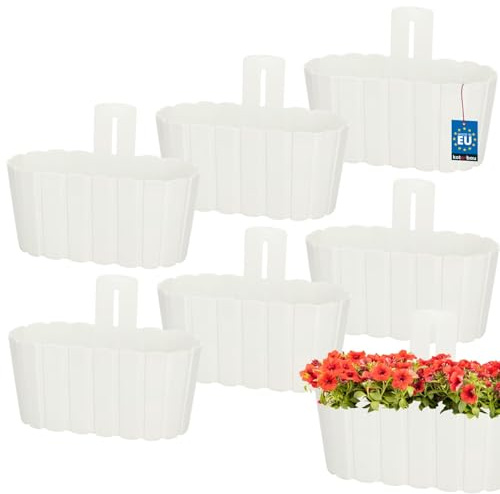 KOTARBAU® Blumenkasten für Balkon, 28x14x13 cm, Balkonkasten, Wandampel | Blumentopf Wand, Blumenkasten für Fensterbank außen, Pflanzkasten, Hängetopf, Balkonkästen Kunststoff, Weiß, 6er Set