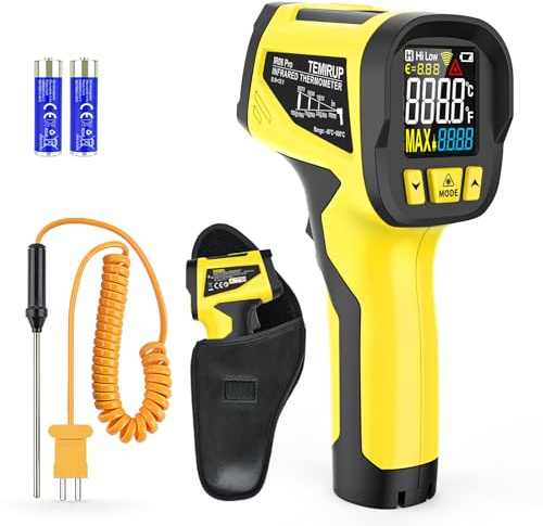 TEMIRUP Infrared Thermometer Gun,-40°F to 1472°F,Digital Laser Temperature Gun with Thermocouple Probe,Non-Contact IR Temp Gun for Cooking, Pizza Oven, HVAC, Engine, Griddle, Adjustable Emissivity&MAX