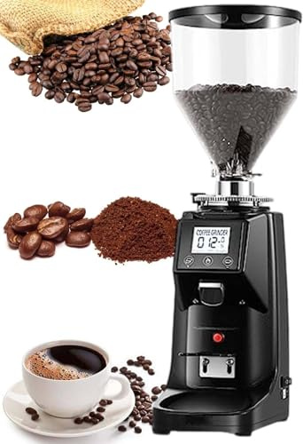 GEHPYYDS Moulin à café électrique Professionnel à meules Plates avec 19 réglages, Machine à Expresso avec Commande Tactile et Affichage numérique, pour Usage Professionnel et Domestique 500ml-Black