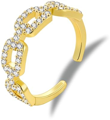 Gold Silber 925 Ring Damen Verstellbar Kettenglieder Ringe Zirkonia Offen | ALEXCRAFT Gold Silber 925 Ring Damen Verstellbar Kettenglieder Ringe Zirkonia Gedrehter Offen Verlobungs Schmuck Hypoallergen
