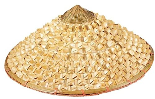 HIFRQVVC Chapeau conique oriental chinois en bambou, Chapeau de paille conique en bambou, style fermier japonais et vietnamien, 42 x 15 cm