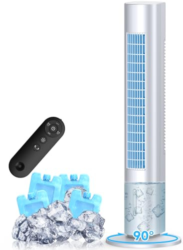CENSTECH Evaporative Air Cooler, 35 Windowless Air Conditioner Portable w/3 Speeds, 25ft Remote, Smart Timer & Water Tank, Portable Air Conditioners No Windows Needed, 90°Oscillating AC Unit for Room