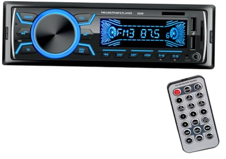 GRIRIW Lettore Mp3 per Auto 12v Doppio USB e Display Colorato, Supporto Aux e Radio Fm, Uscita 4 Vie, Telecomando per Controllo a Distanza, Compatibile Chiavette USB e Schede, Adatto