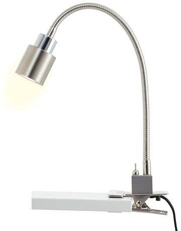 Brilliant LED Klemmleuchte in nickel chrom mit Flexarm & Kippschalter flexible Klemmlampe, Leselampe Schreibtischlampe Bettlampe mit 3 Watt und 300 Lumen, 3000K warmweiß inkl. LED