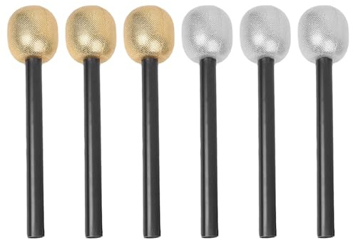 Veemoon Lot de 6 Microphones de Simulation Doré et Argenté, Accessoires de Cosplay, Jouets pour Garçon et Filles, Décoration de Fête D’Halloween et Soirée Costumée, Fournitures Ludiques