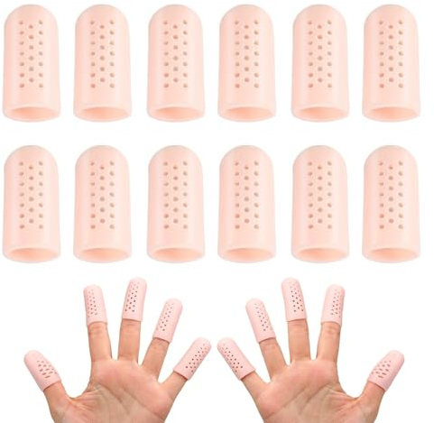 MYZWEL 12 Pcs Protector Dedos Mano, Dedales de Silicona Transpirable con Agujeros, 6 Pares de Dediles para Dedos Mano, Fundas Protectoras para Grietas, Piel Seca y Uñas, Piel