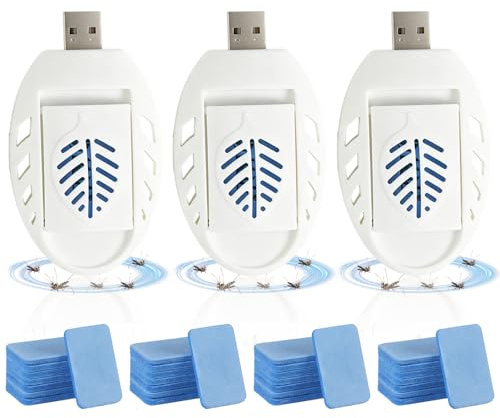 3 Stück Mückenstecker, Tragbare USB Elektrische Mückenschutz Killer mit 120 Mückenschutztabletten, Tragbare Steckdosen-Mückenschutz, Insektenvernichter Elektrisch für Wandern Outdoor Sommer Zuhause