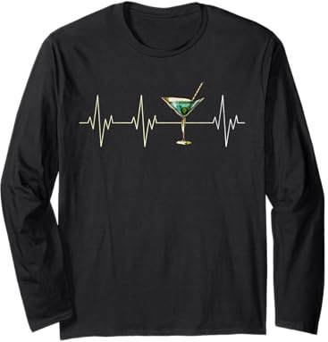Cool Martini Heartbeat Love Cocktail Glass Happy Hour Brunch Long Sleeve T-Shirt