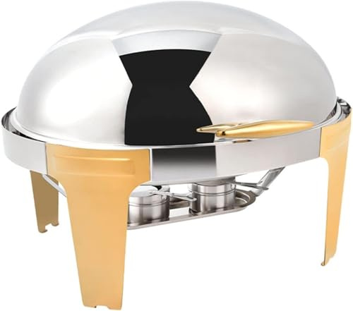 Roll Top Chafing Dish Set, 9L Premium Buffet Server for Weddings, Parties & Banquets - Full Size with Food Pan & Fuel Holder - Stylish Egg Shape Design