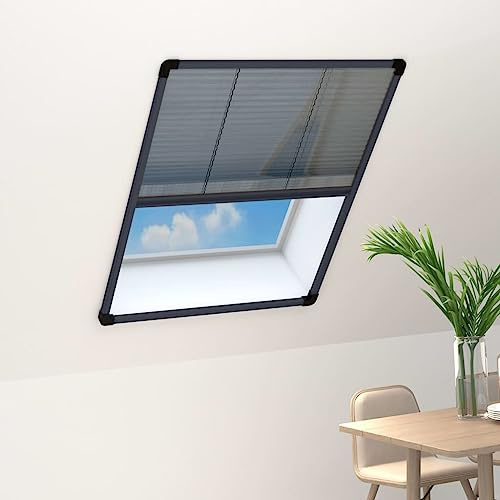 Zanzariera plissettata per lucernario, telaio in alluminio antracite, 60 x 80 cm, tiene lontane mosche, zanzare, api e vespe, lascia passare l'aria fresca attraverso le maglie